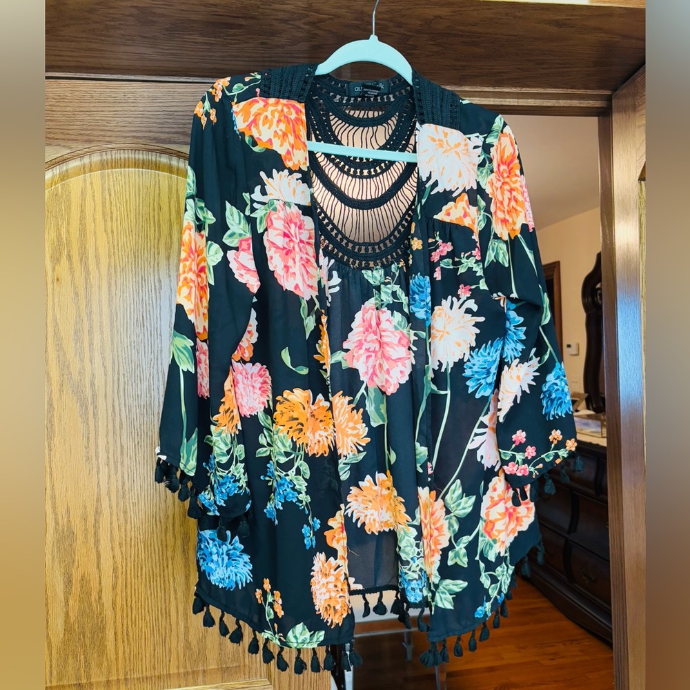 Boho Floral Kimono | August Silk Size L | Festival Vibes!